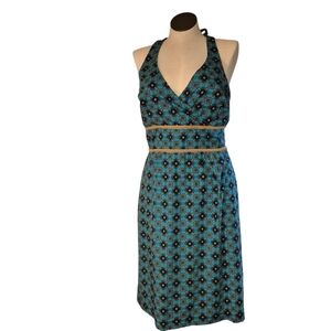 Halter Dress Blue Print Womens 16